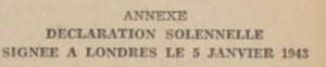 Journal officiel de la République française 1943 n° 37, Déclaration solennelle de Londres, 5 janvier 1943 (détail)